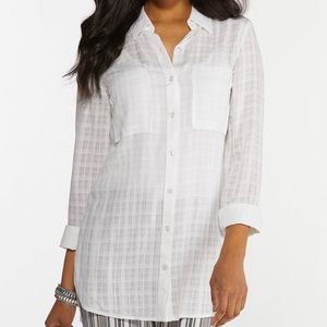 Button Down Grid Tunic Top